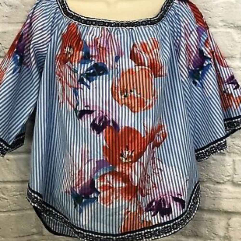 Flying Tomato Floral Navy Stripe Top